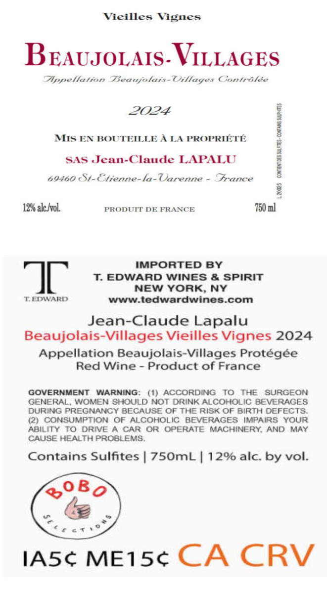 TABC label artwork for Jean-Claude Lapalu Beaujolais-Villages
