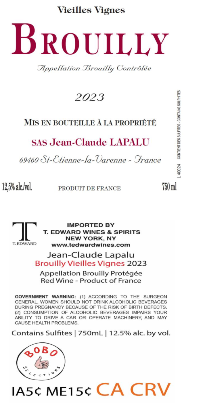 TABC label artwork for Jean-Claude Lapalu Brouilly
