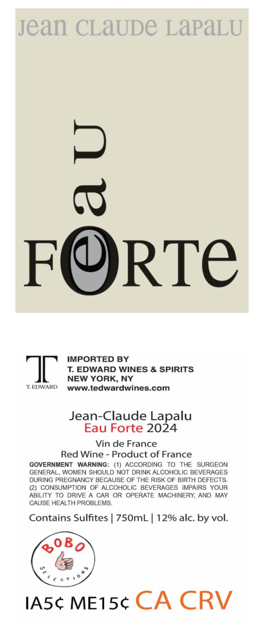 TABC label artwork for Jean-Claude Lapalu Eau Forte
