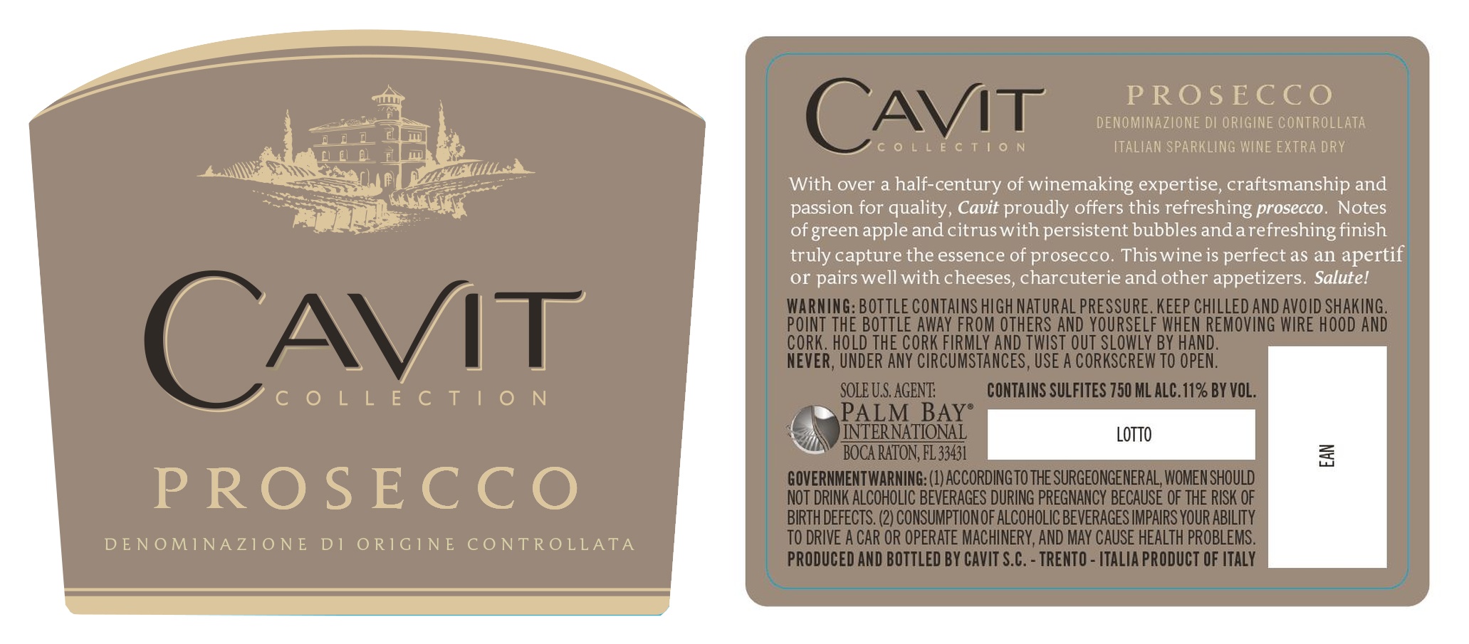 TABC label artwork for CAVIT PROSECCO