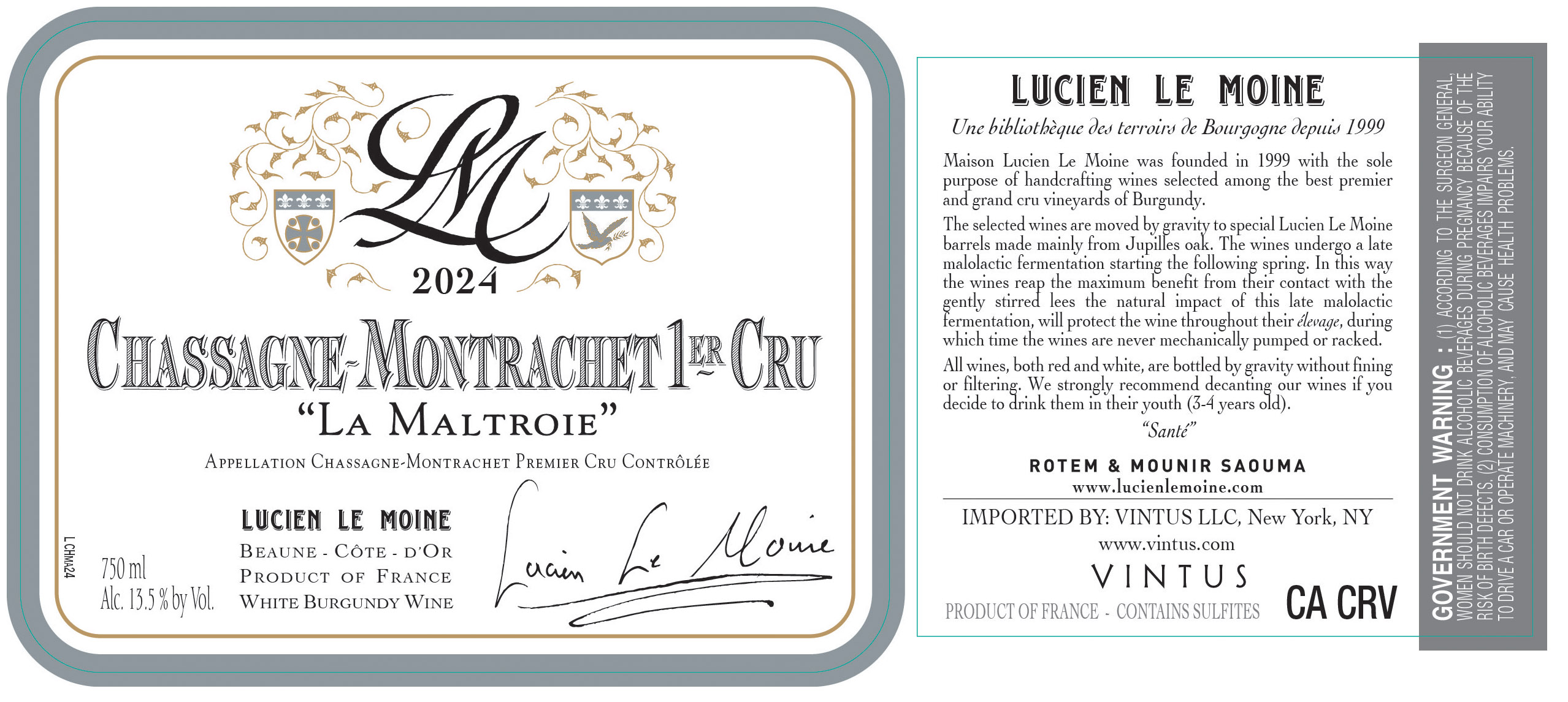 TABC label artwork for Lucien Le Moine Chassagne-Montrachet 1er Cru La Maltroie