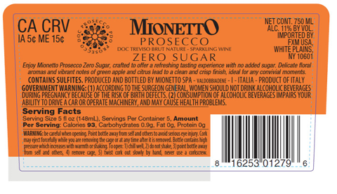 TABC label artwork for MIONETTO PROSECCO ZERO SUGAR