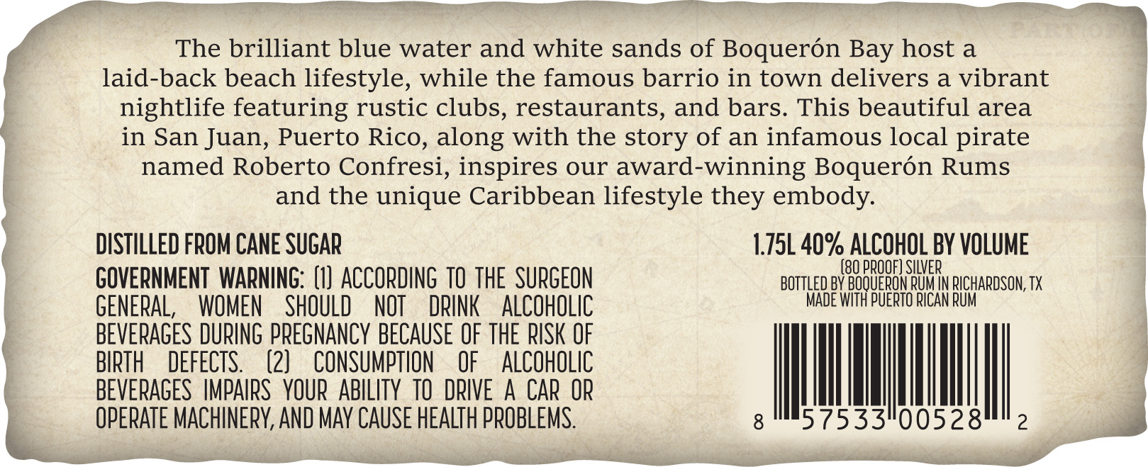TABC label artwork for Boqueron Silver Rum