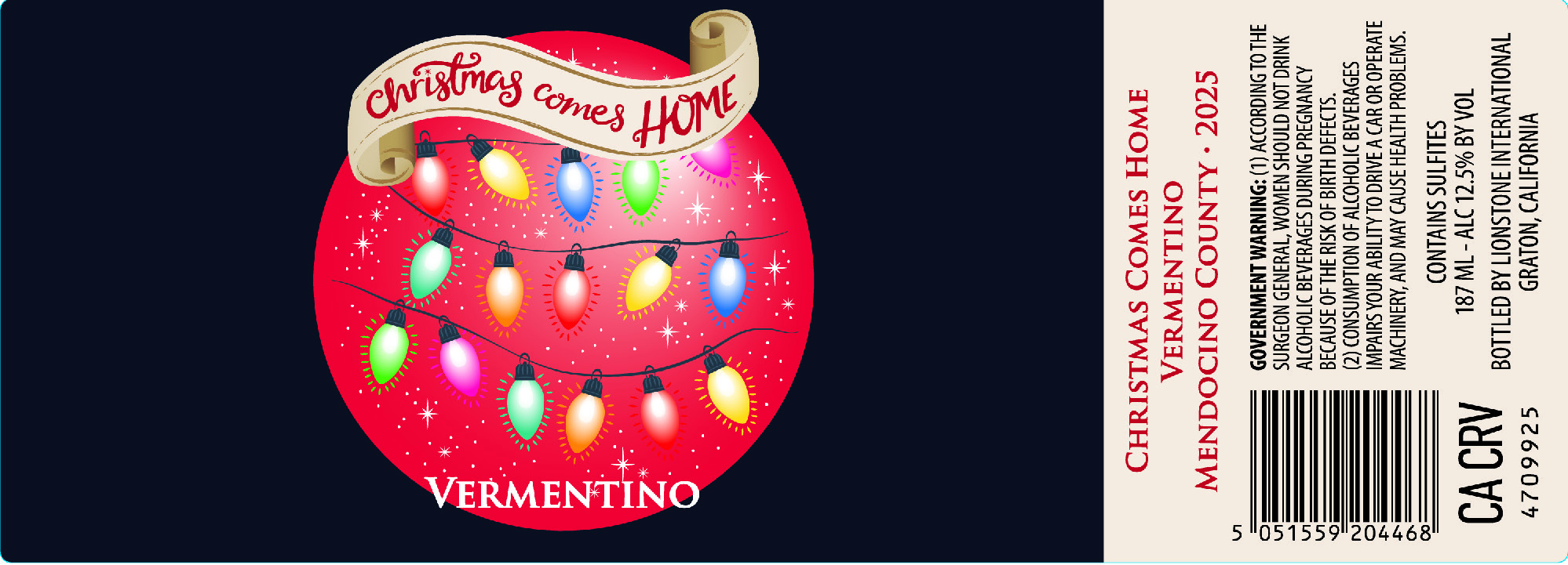 TABC label artwork for CHRISTMAS COMES HOME VERMENTINO