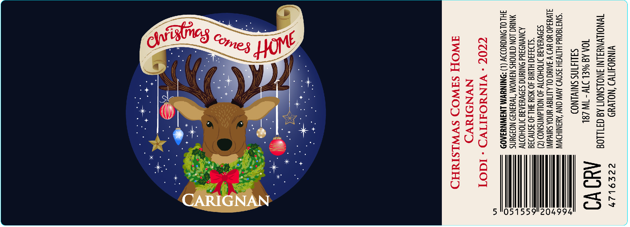 TABC label artwork for CHRISTMAS COMES HOME CARIGNAN