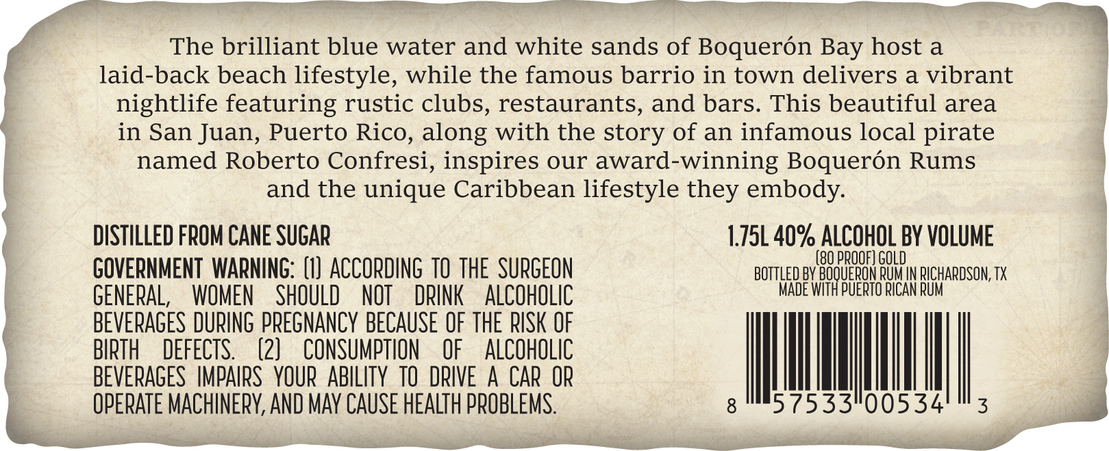 TABC label artwork for Boqueron Gold Rum