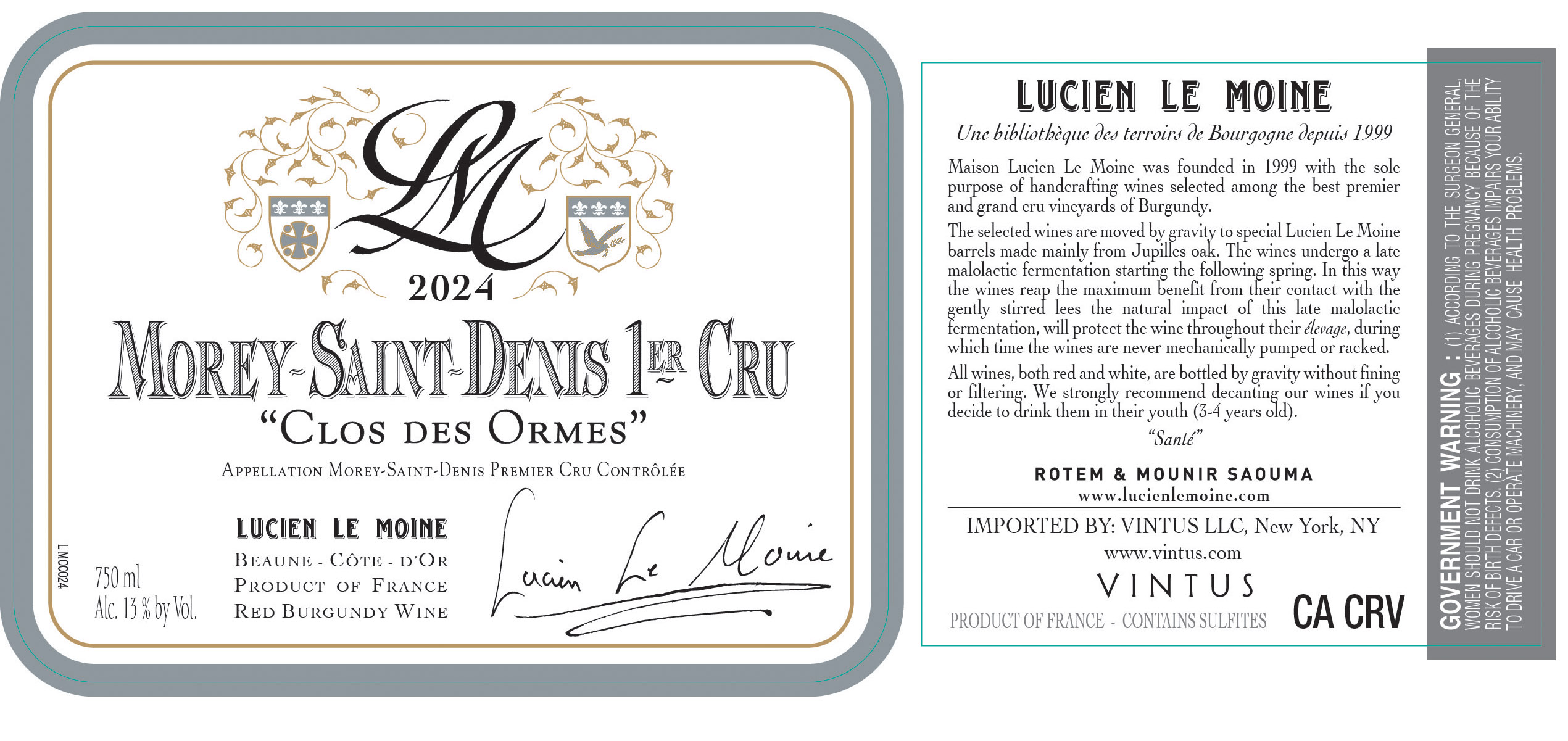 TABC label artwork for LUCIEN LE MOINE MOREY-SAINT-DENIS 1ER CRU CLOS DES ORMES