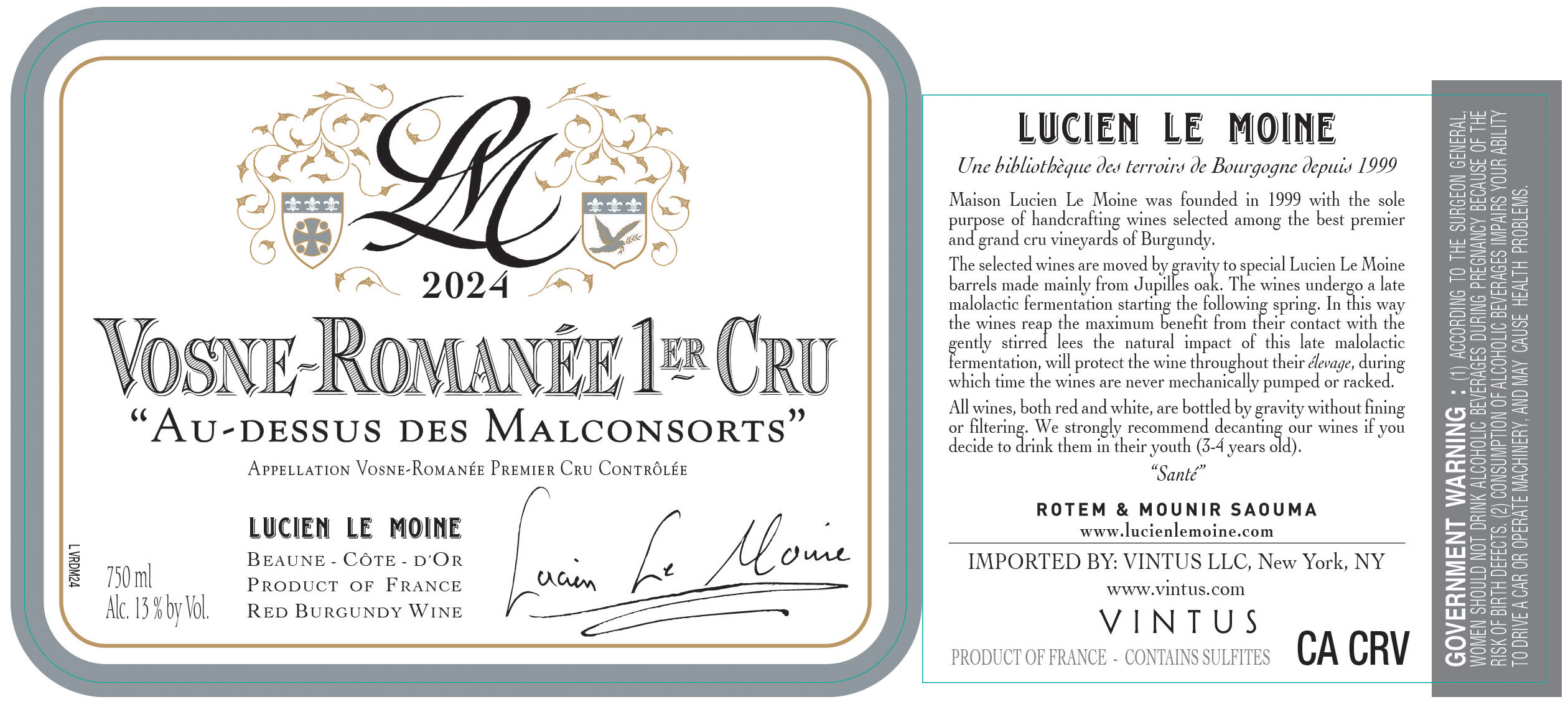 TABC label artwork for LUCIEN LE MOINE VOSNE-ROMANEE 1ER CRU AU-DESSUS MALCONSORTS