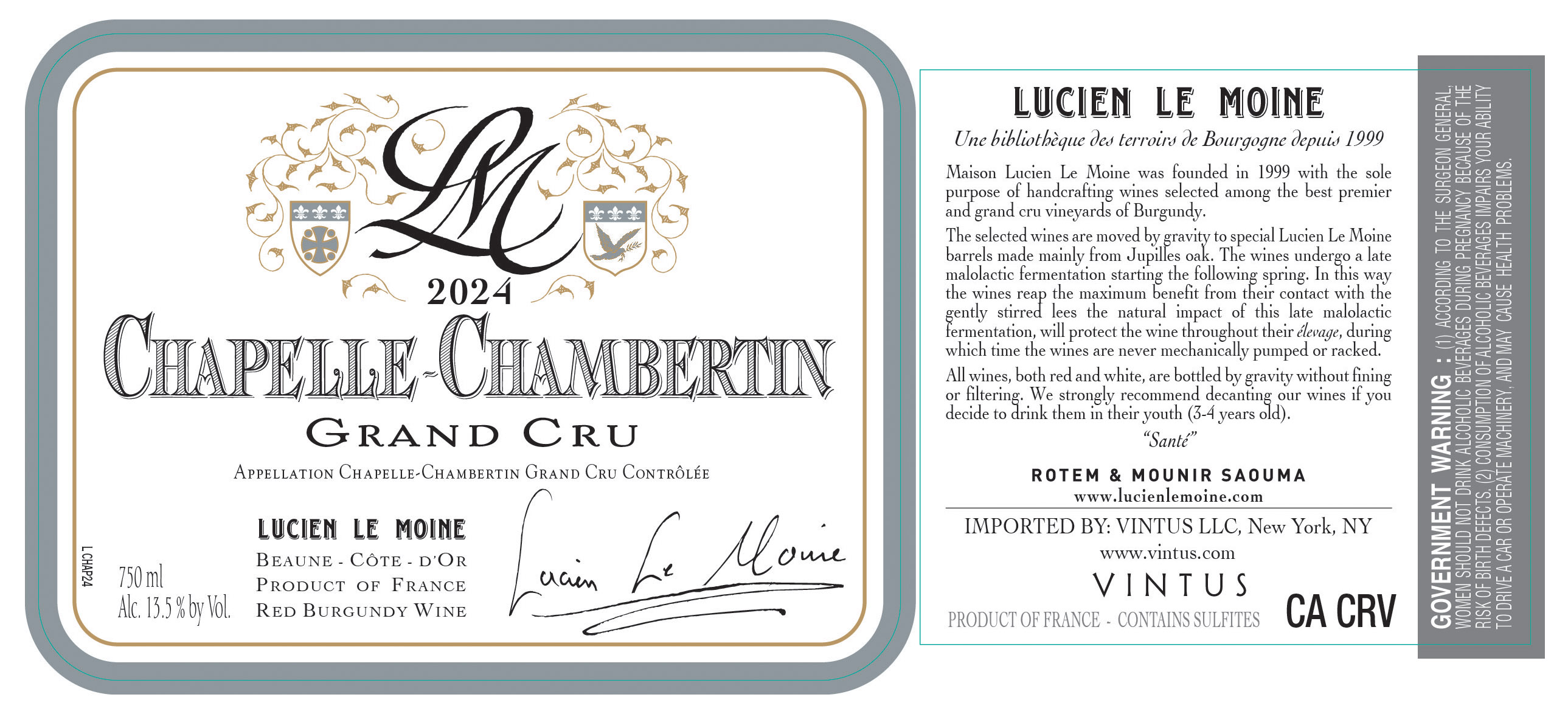 TABC label artwork for LUCIEN LE MOINE CHAPELLE CHAMBERTIN GRAND CRU ROUGE
