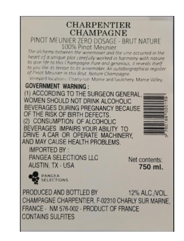 TABC label artwork for Pinot Meunier Zero Dosage - CHAMPAGNE CHARPENTIER