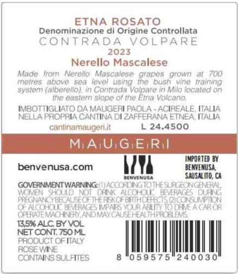 TABC label artwork for Maugeri Contrda Volpare Nerello Mascalese Etna Rosato