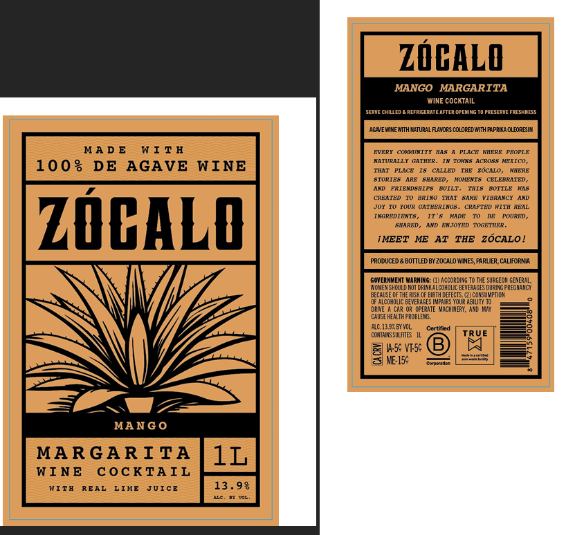 TABC label artwork for ZOCALO MANGO MARGARITA WINE COCKTAIL