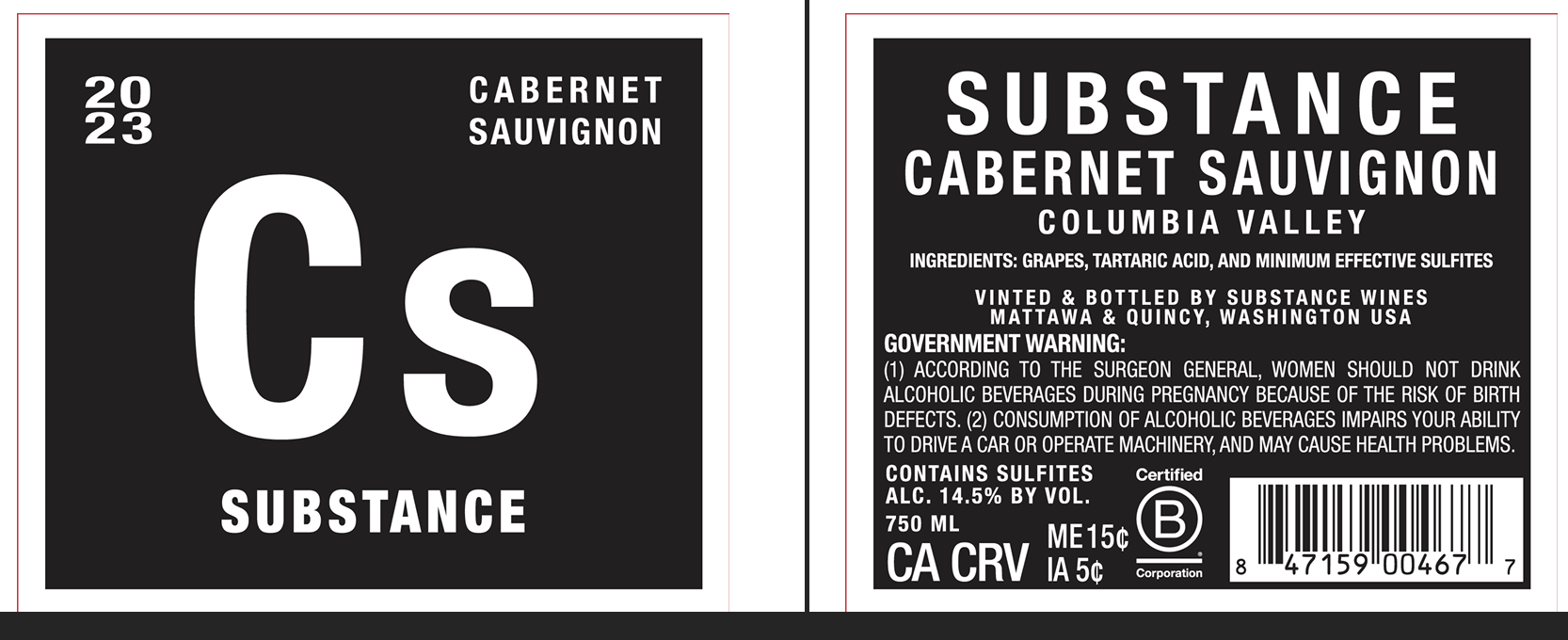 TABC label artwork for SUBSTANCE CABERNET SAUVIGNON COLUMBIA VALLEY