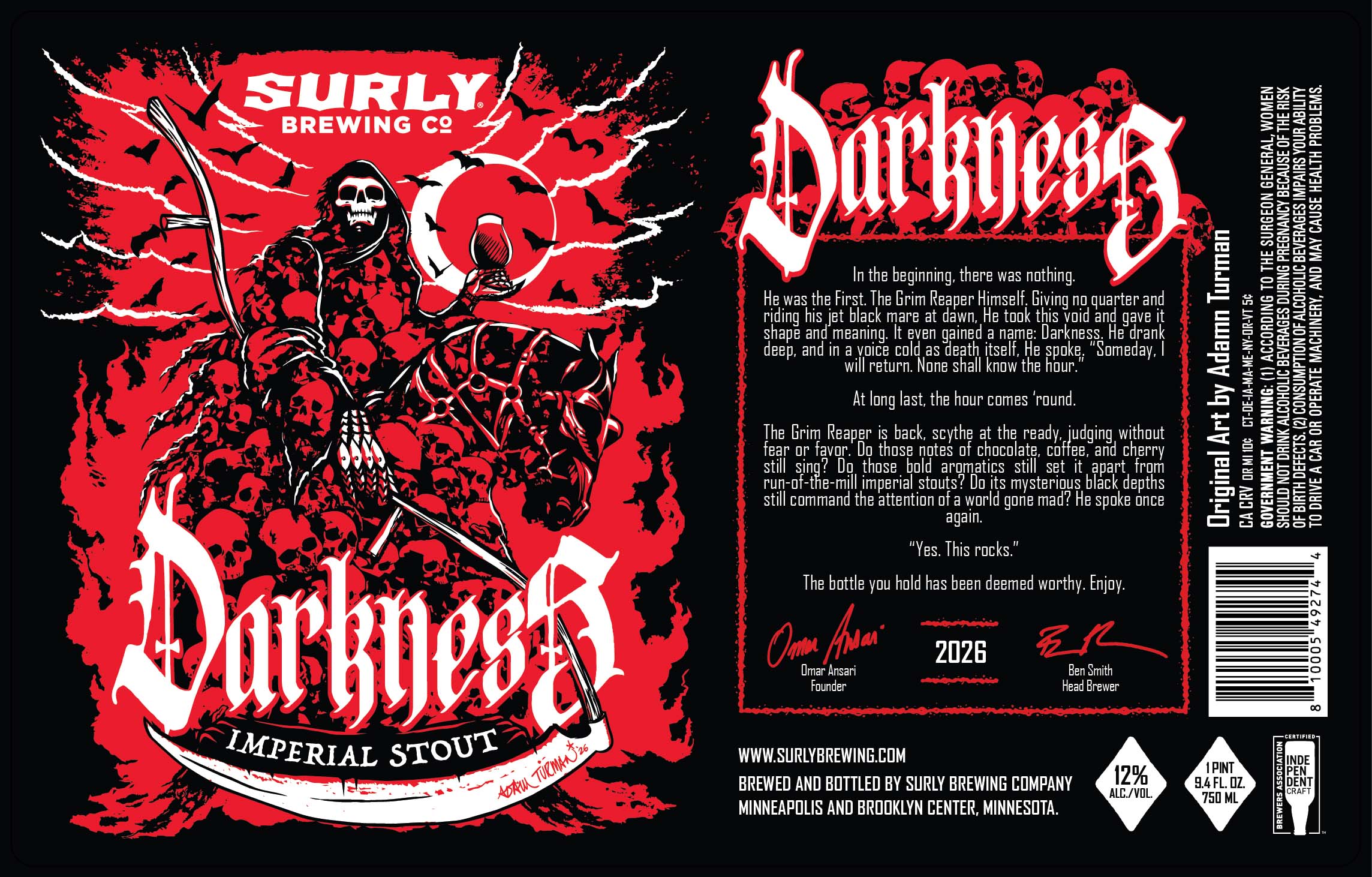 TABC label artwork for Surly Darkness Imperial Stout
