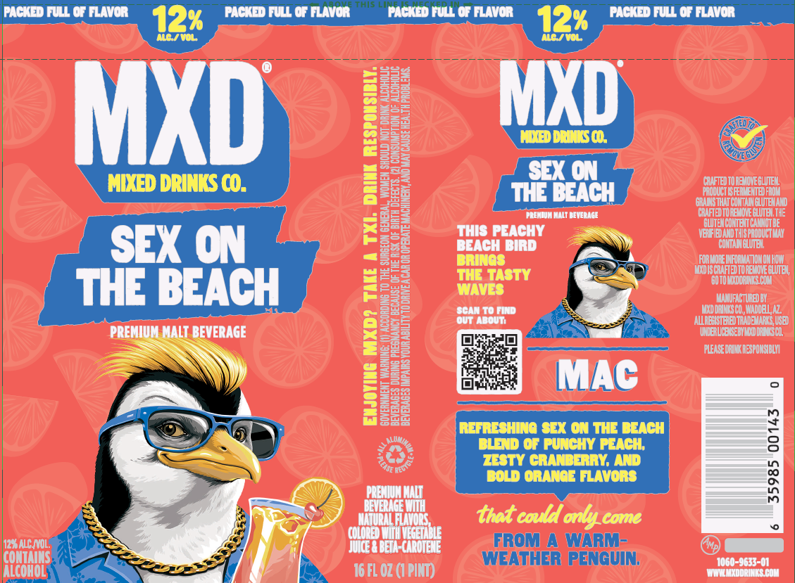 TABC label artwork for MXD Mixed Drinks Co. Sex On The Beach