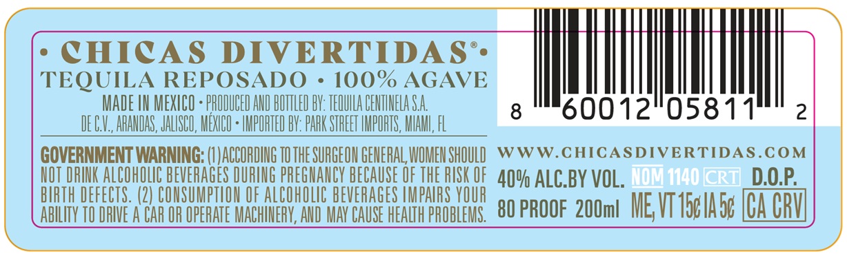 TABC label artwork for Chicas Divertidas Tequila Reposado