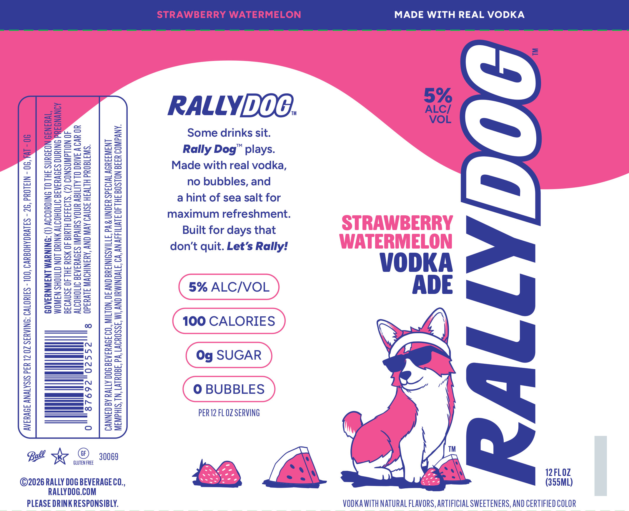 TABC label artwork for RallyDog Strabwerry Watermelon