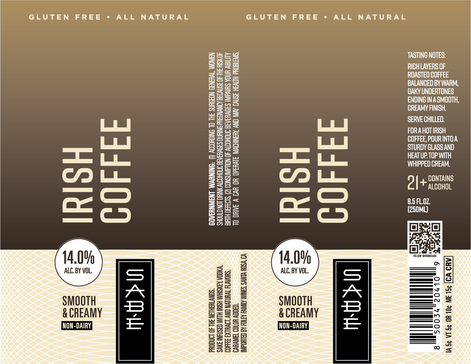 TABC label artwork for SABE IRISH COFFEE