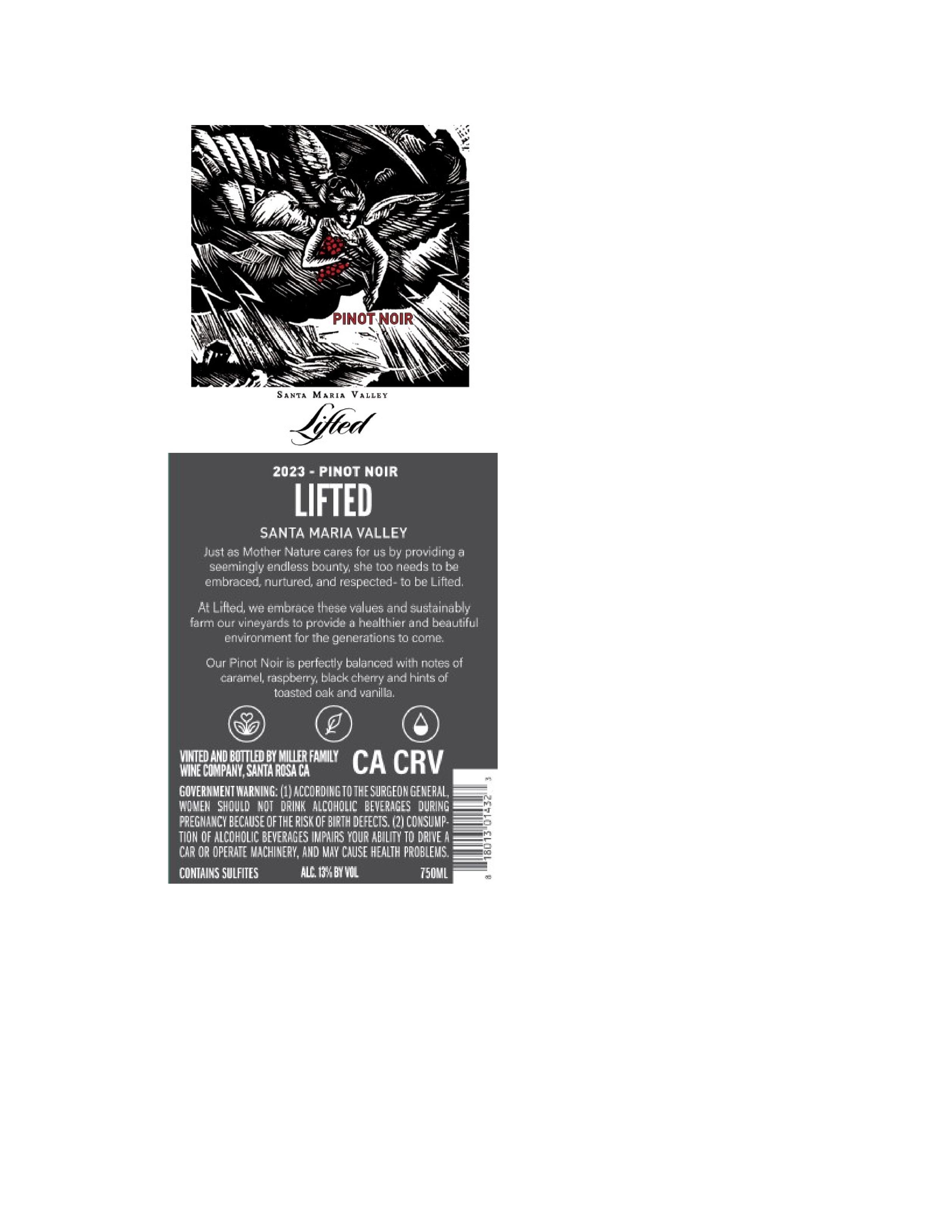 TABC label artwork for Lifted Pinot Noir