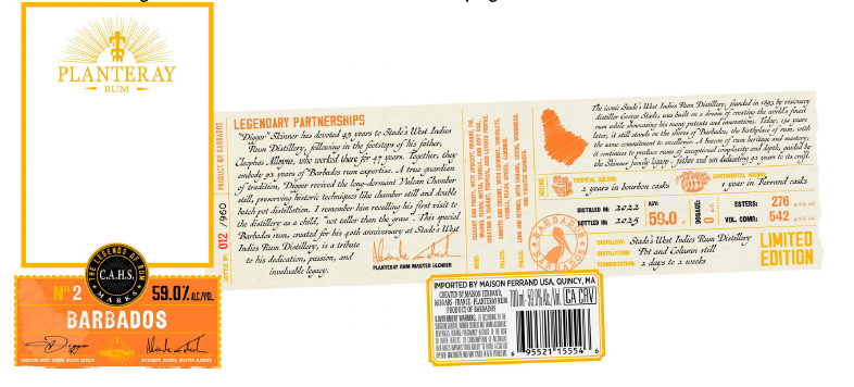 TABC label artwork for Planteray Rum Extreme No. 6 Legends Barbados D.A.S.H. 118P 6/700