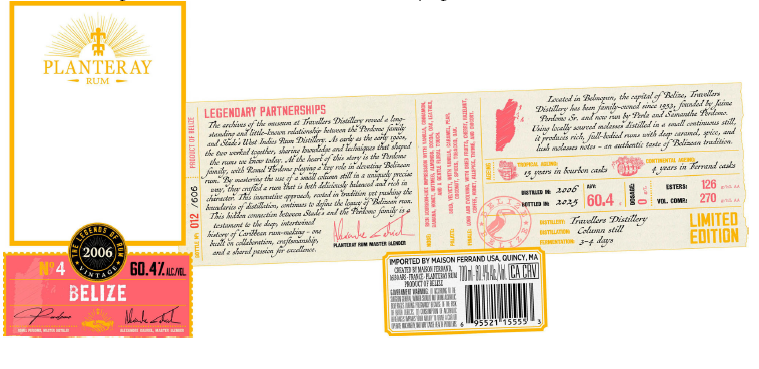TABC label artwork for Planteray Rum Extreme No. 6 Legends Belize 2006 120.8P 6/700