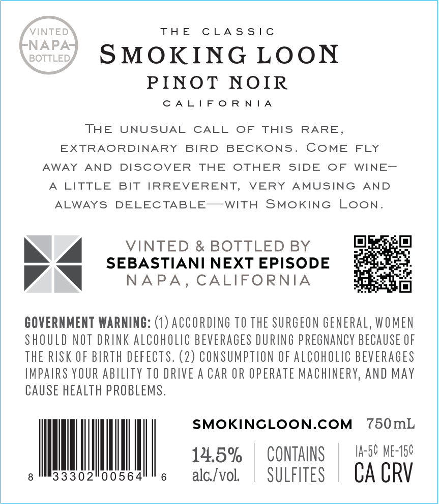 TABC label artwork for Smoking Loon Pinot Noir HEB