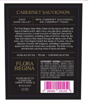 TABC label artwork for Flora Regina Napa Cabernet