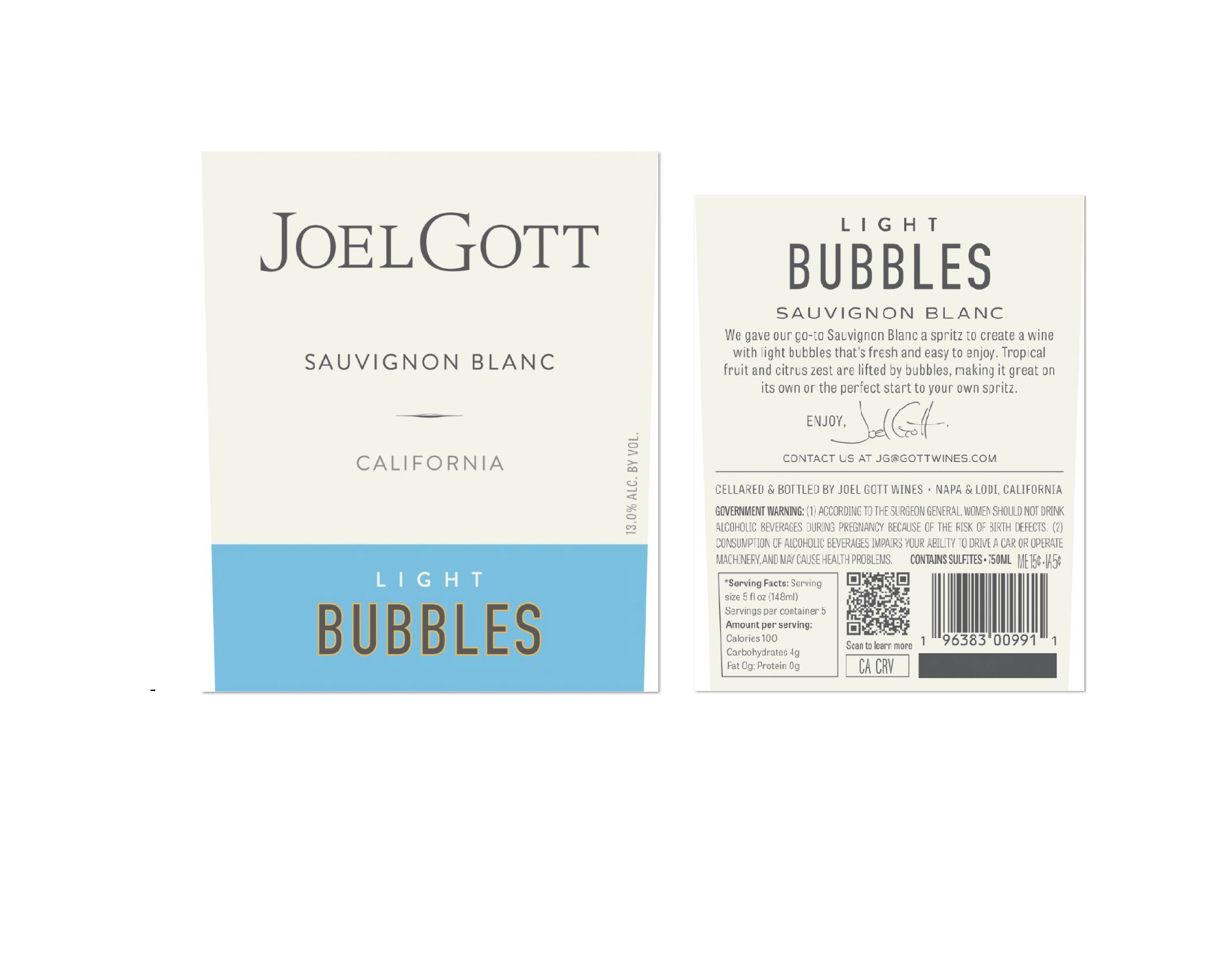 TABC label artwork for Joel Gott Light Bubbles Sauvignon Blanc Ca