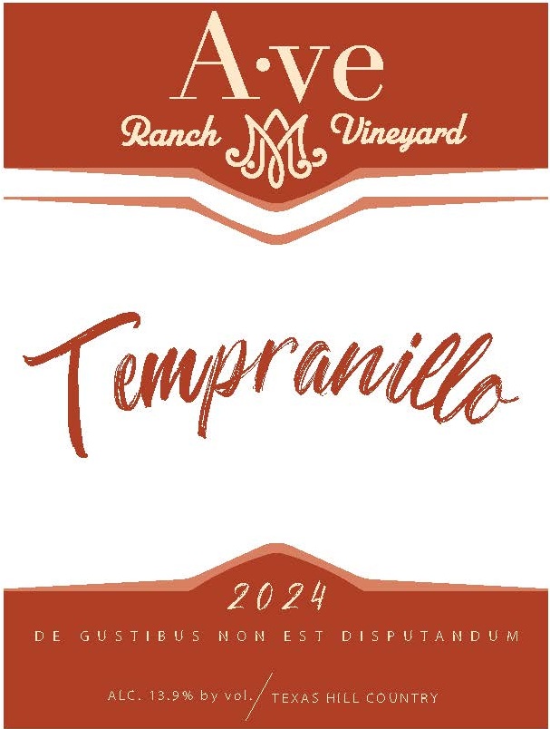 TABC label artwork for Ave Ranch 2024 Tempranillo