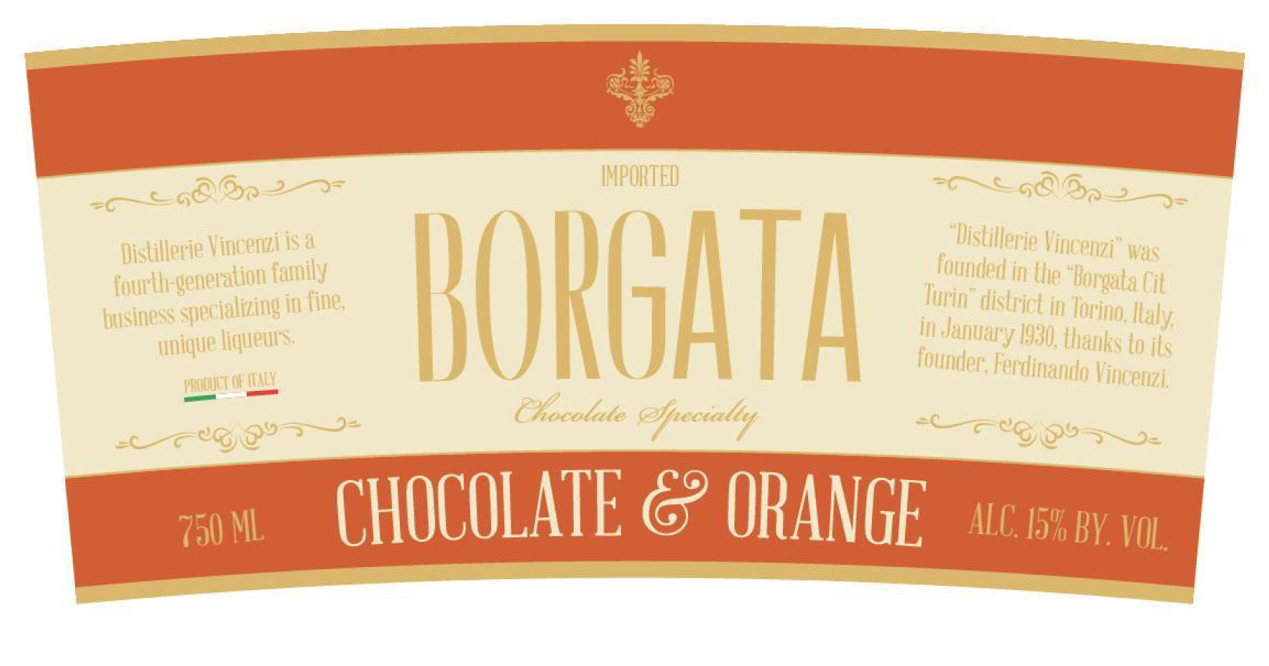 TABC label artwork for Borgata Chocolate & Orange Liqueur