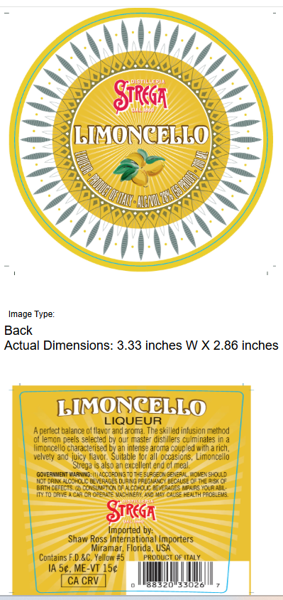 TABC label artwork for Strega Limoncello