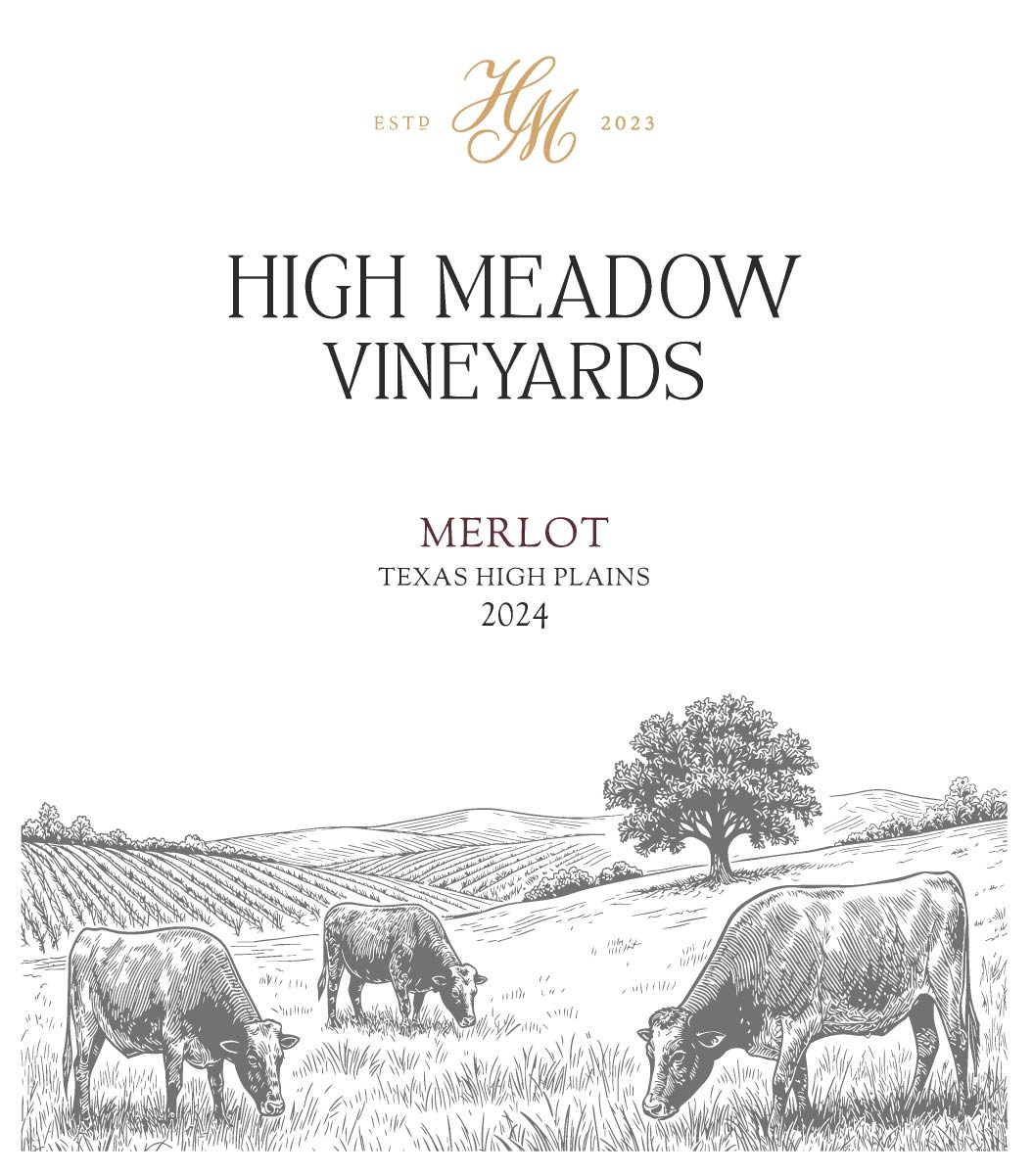 TABC label artwork for High Meadow 2024 Merlot, THP