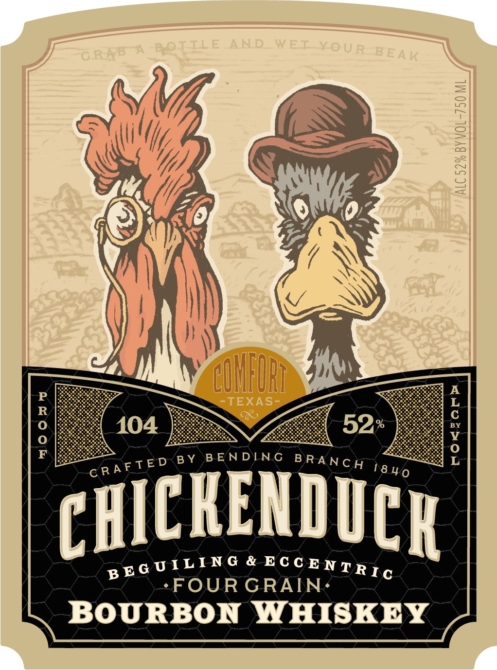 TABC label artwork for Chickenduck Four Grain Bourbon, IA