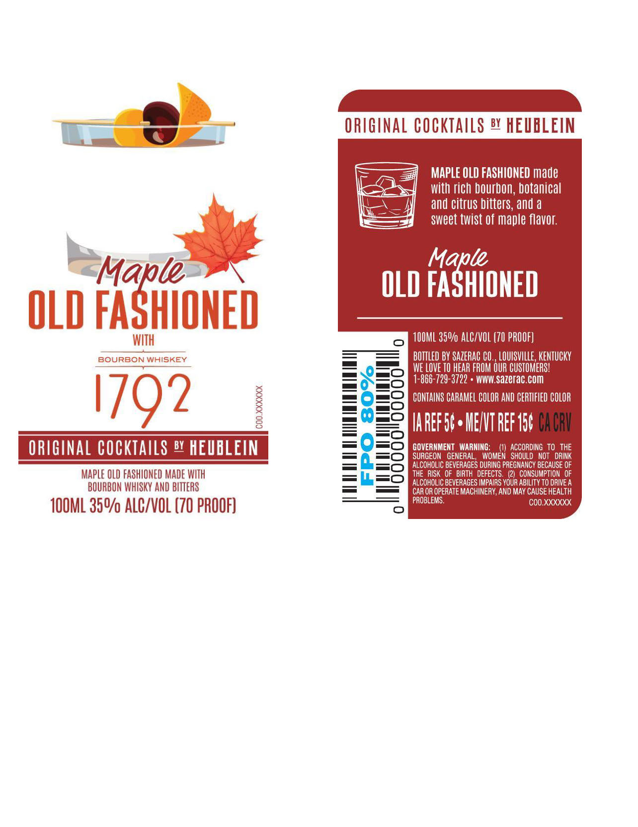 TABC label artwork for Original Cocktails by Heublein Maple Old Fashioned