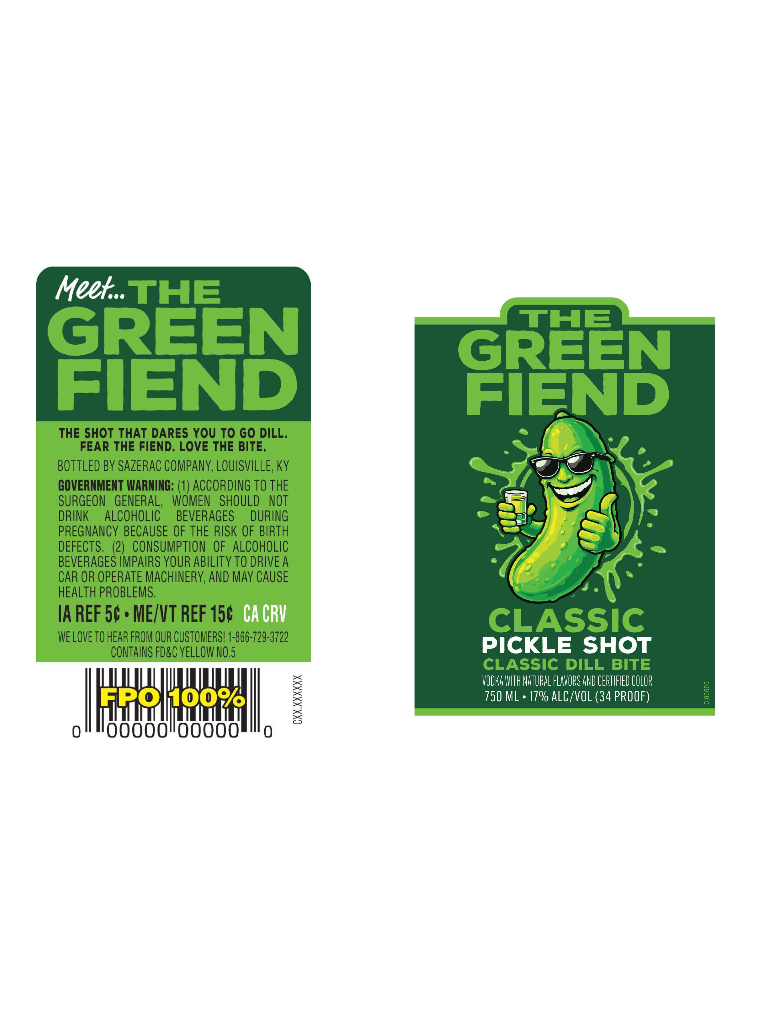 TABC label artwork for The Green Fiend Classic Pickle Shot - Classic Dill Bite