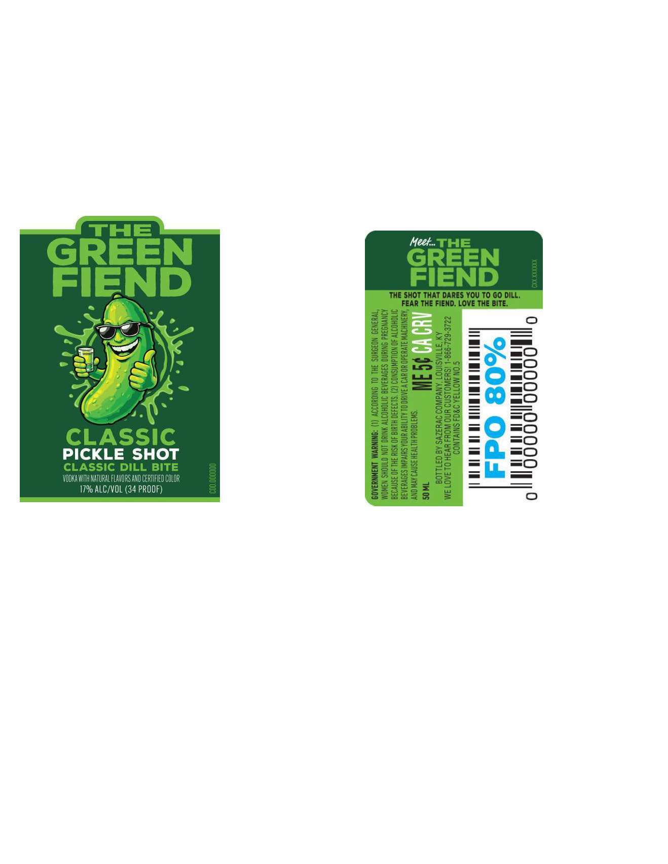 TABC label artwork for The Green Fiend Classic Pickle Shot - Classic Dill Bite
