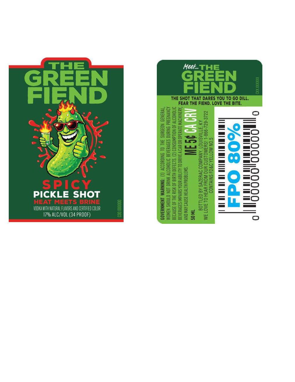 TABC label artwork for The Green Fiend Spicy Pickle Shot
