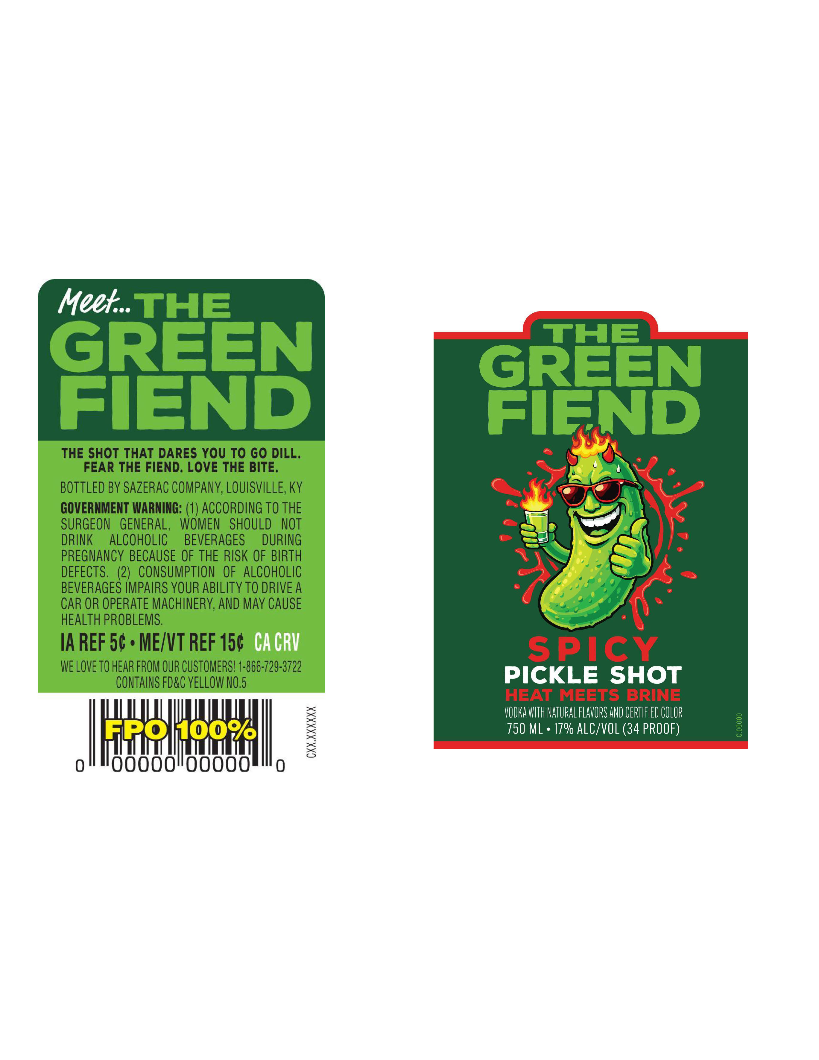 TABC label artwork for The Green Fiend Spicy Pickle Shot