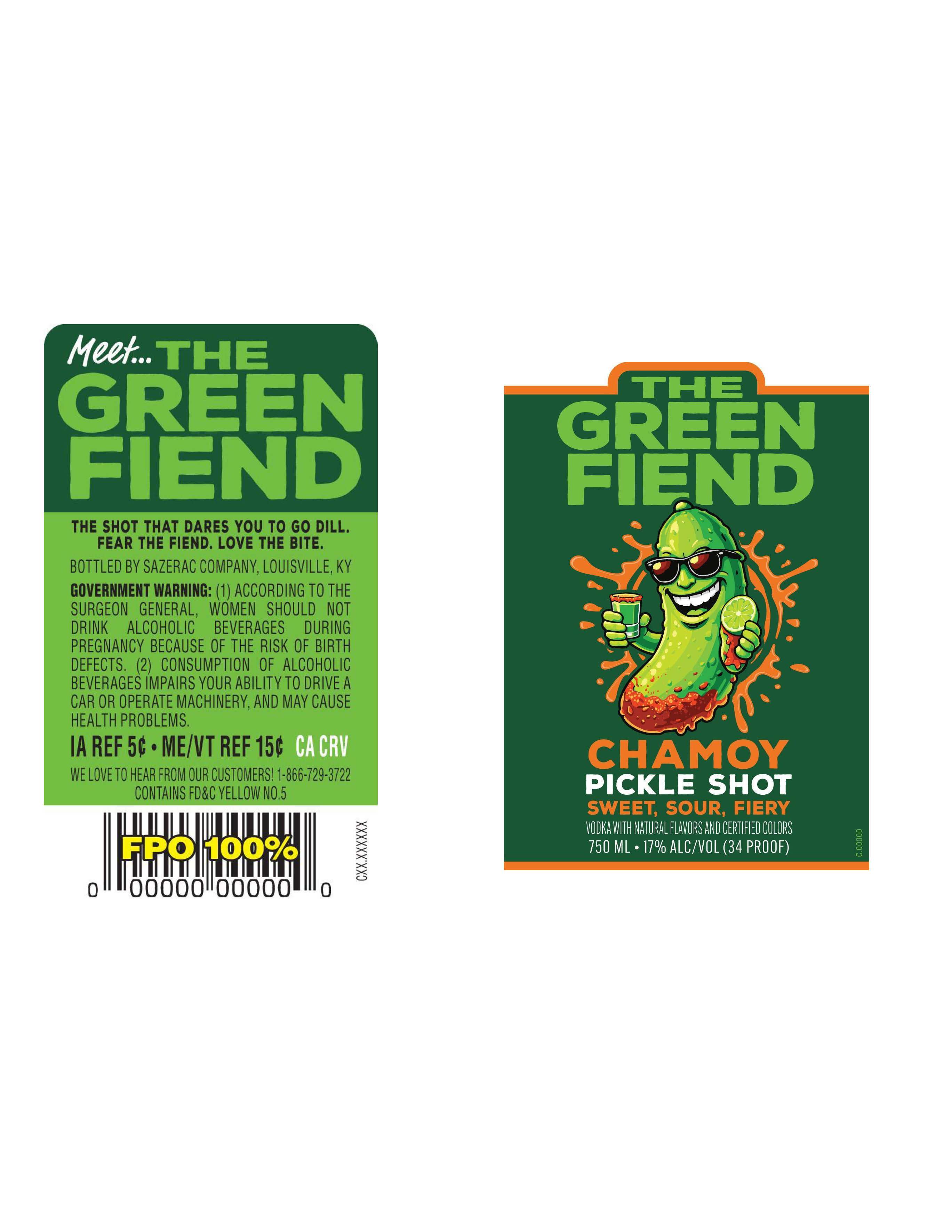 TABC label artwork for The Green Fiend Chamoy Pickle Shot