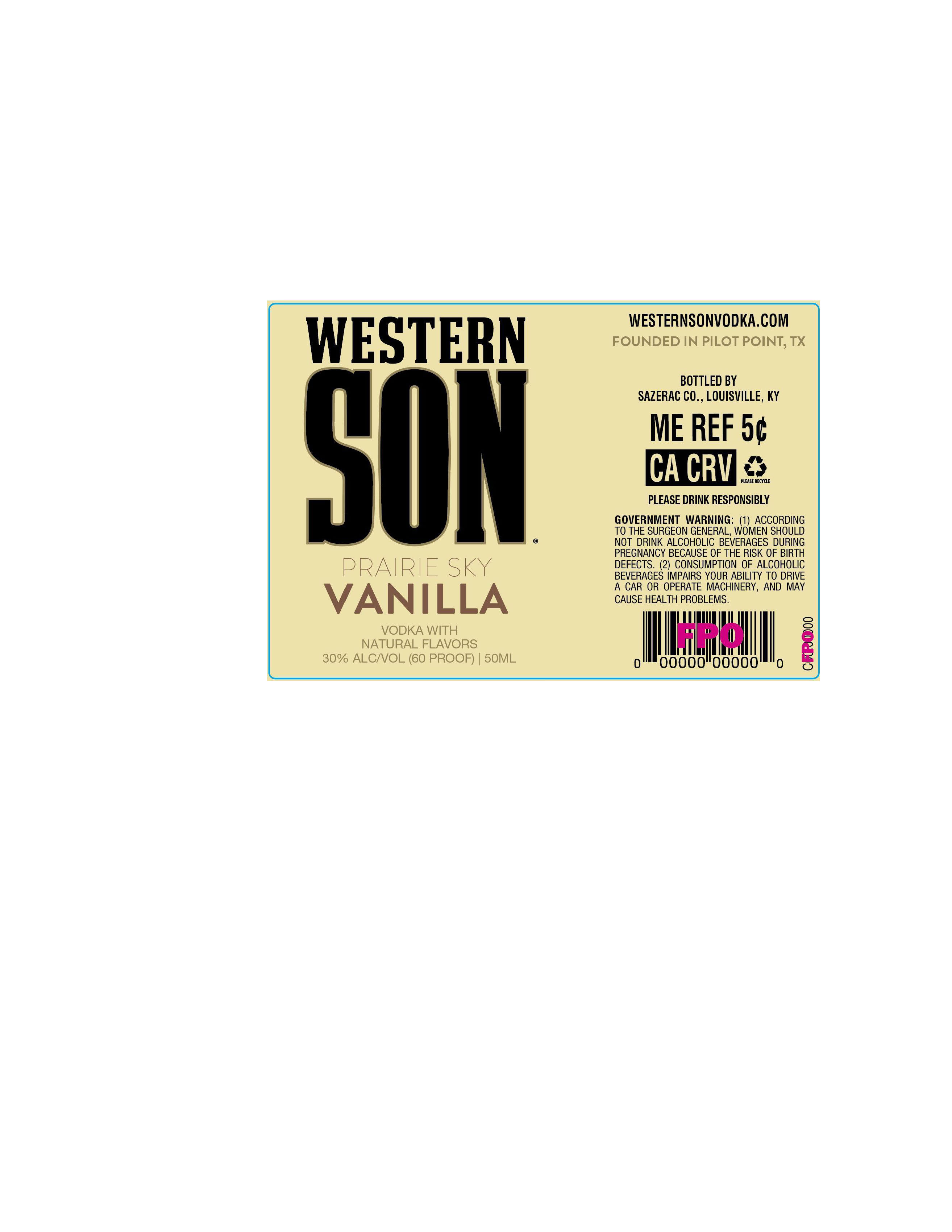 TABC label artwork for Western Son Prairie Sky Vanilla
