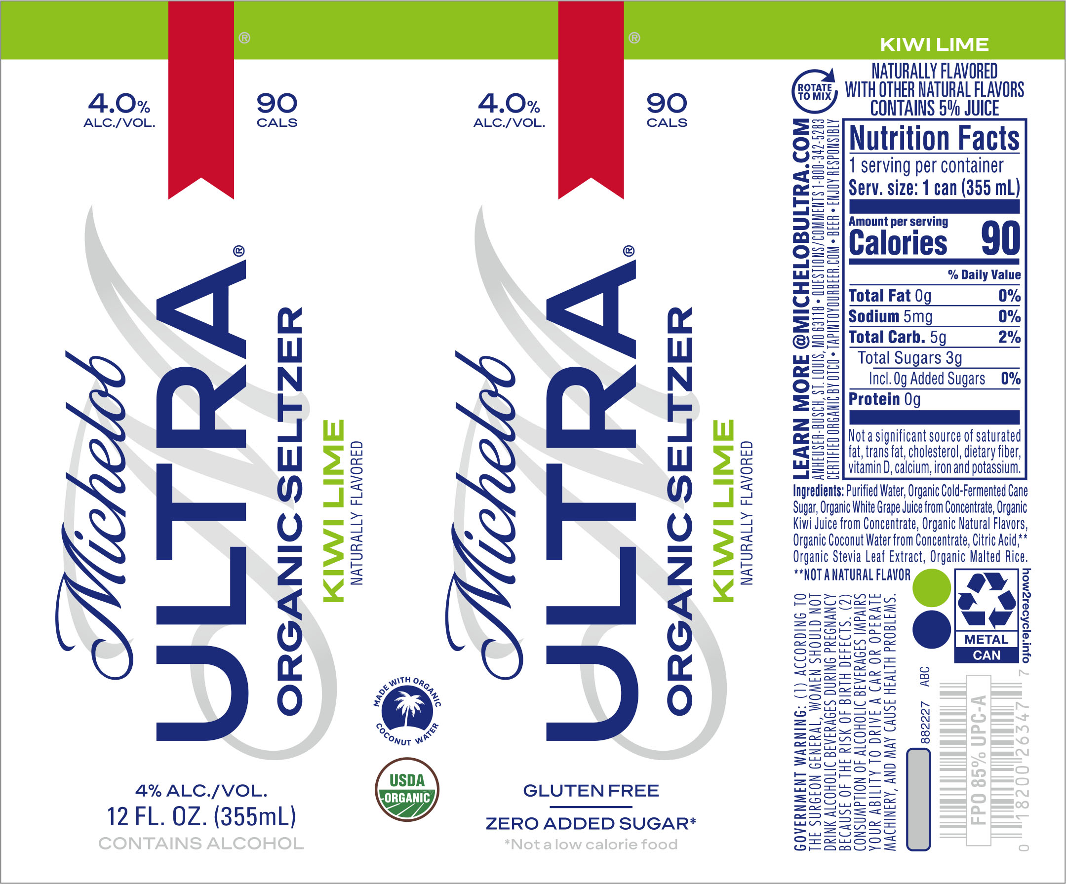 TABC label artwork for MICHELOB ULTRA ORGANIC SELTZER KIWI LIME 12 OZ. CAN