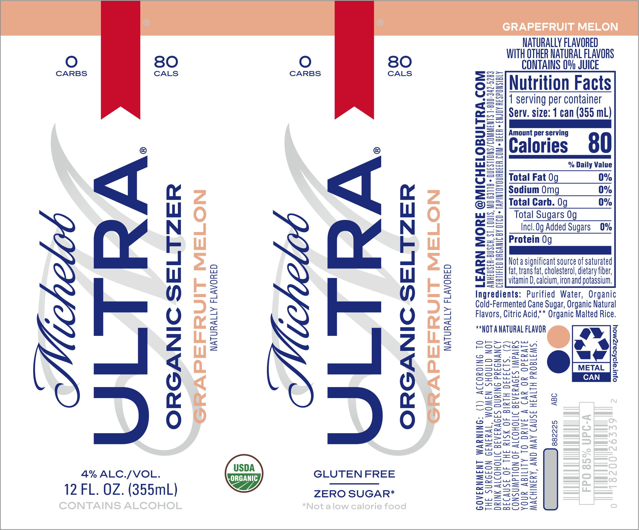 TABC label artwork for MICHELOB ULTRA ORGANIC SELTZER GRAPEFRUIT MELON 12 OZ. CAN