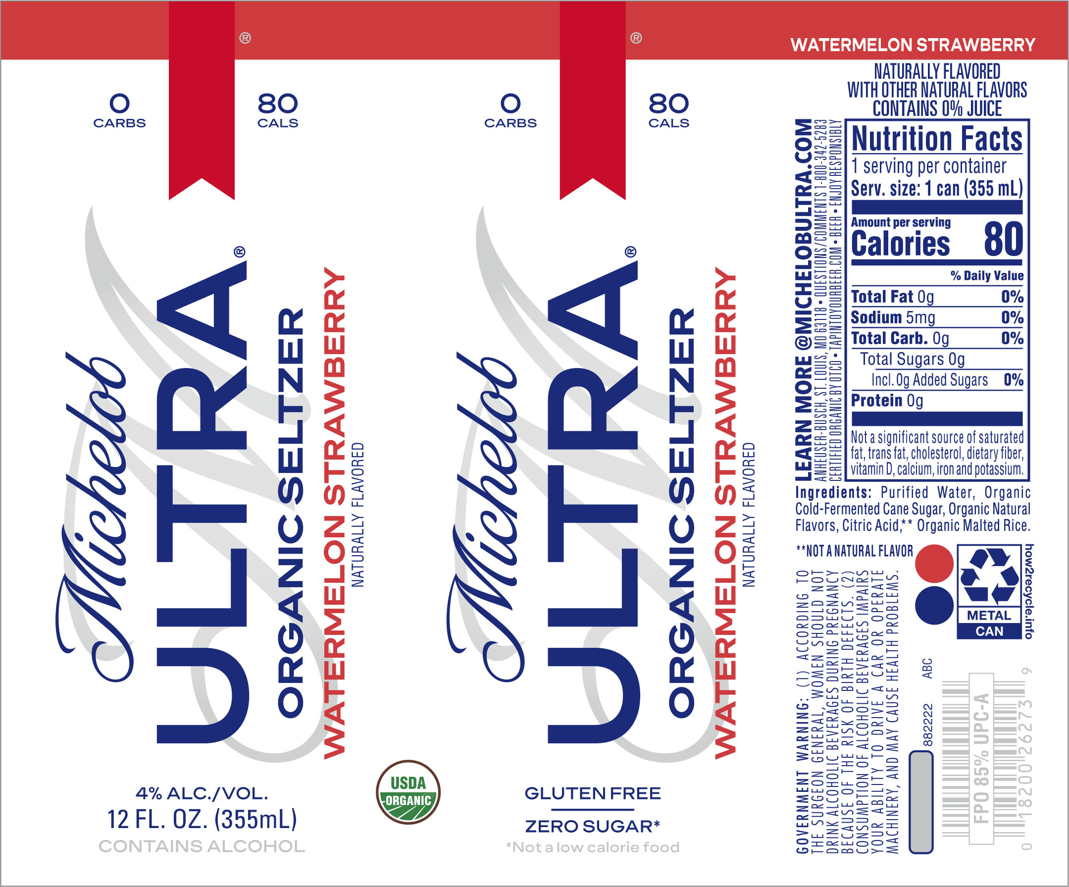 TABC label artwork for MICHELOB ULTRA ORGANIC SELTZER WATERMELON STRAWBERRY 12 OZ. CAN