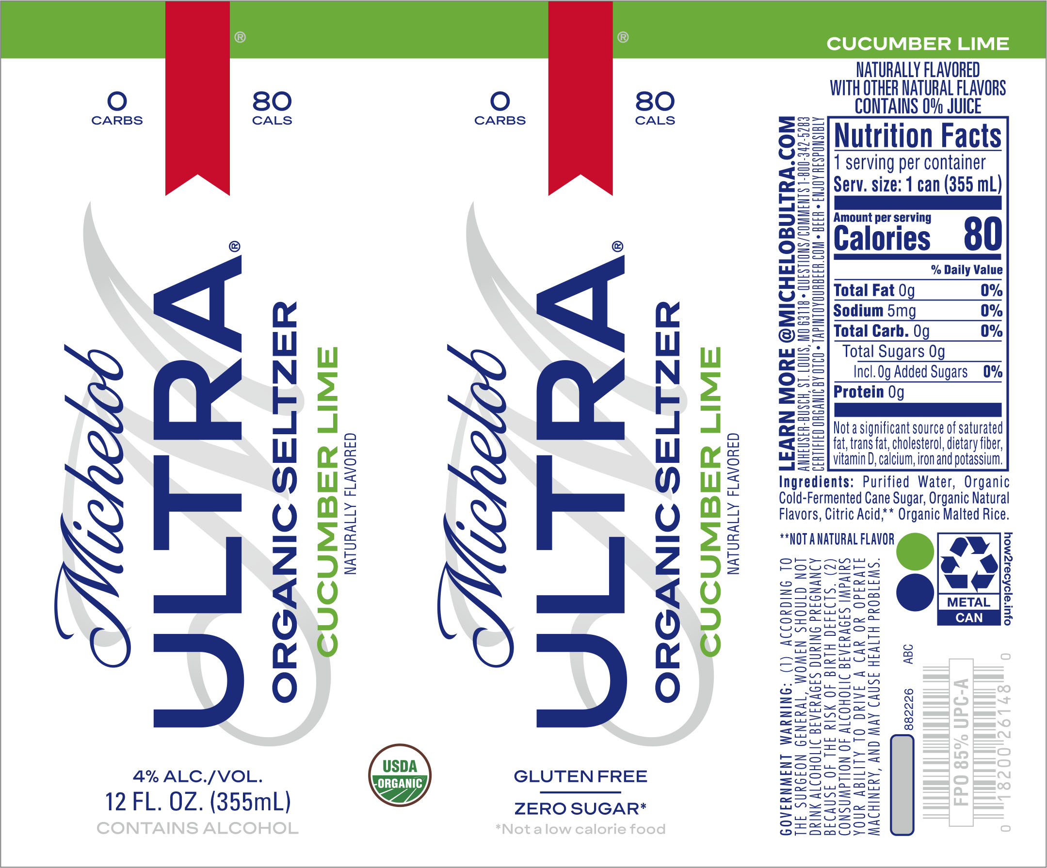 TABC label artwork for MICHELOB ULTRA ORGANIC SELTZER CUCUMBER LIME 12 OZ. CAN