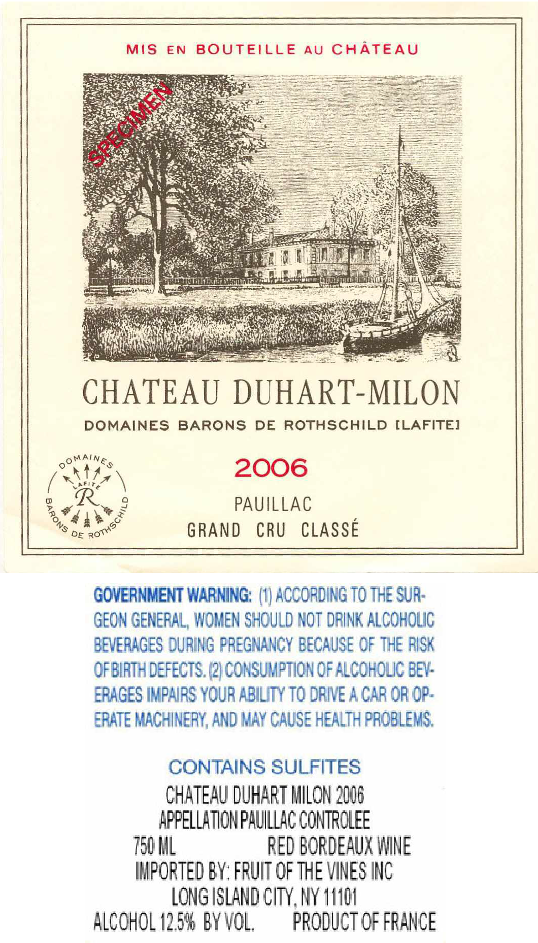 TABC label artwork for Chateau Duhart Milon Pauillac