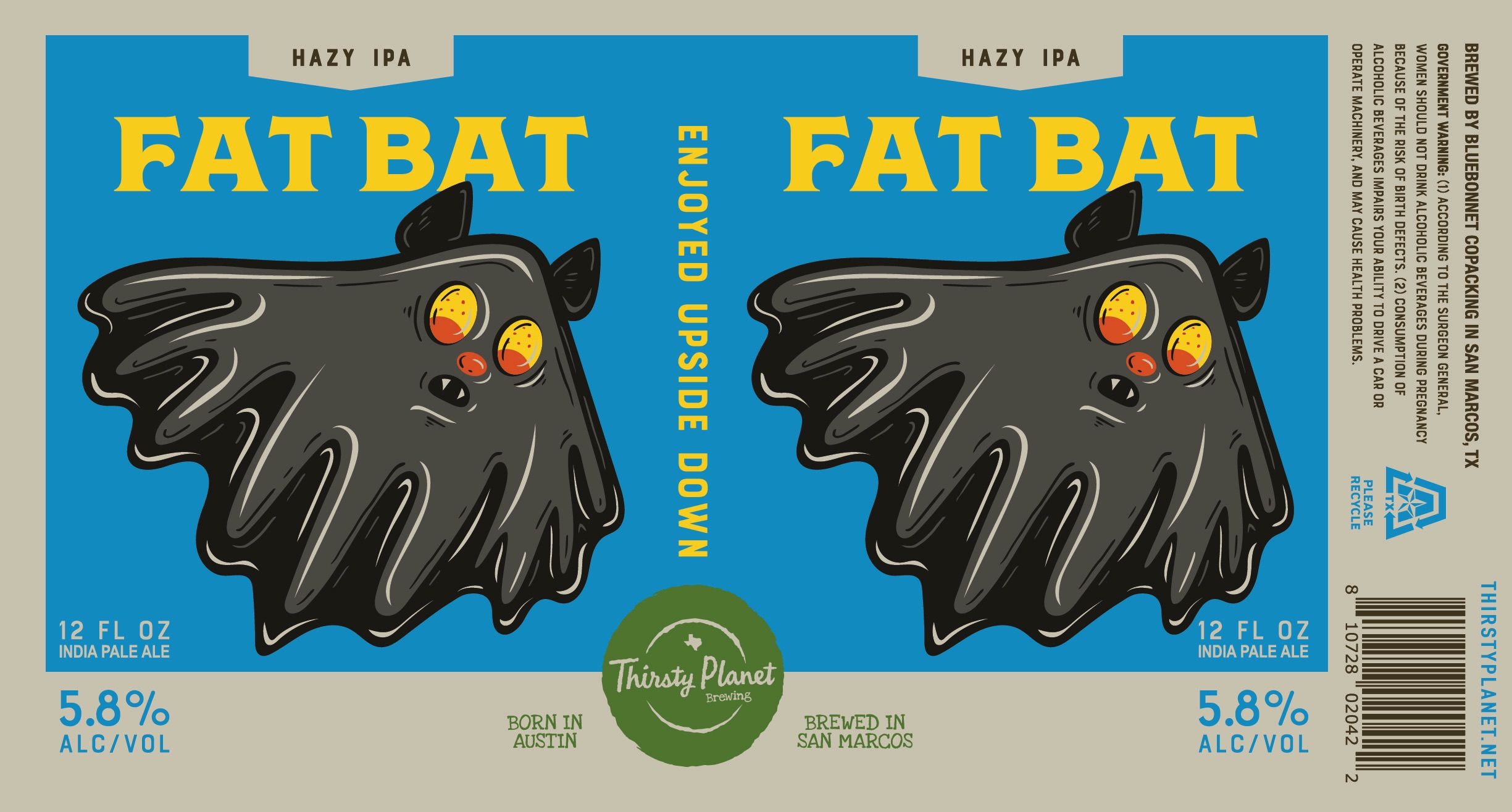 TABC label artwork for Fat Bat Hazy IPA