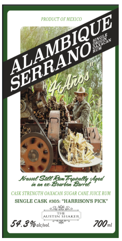 TABC label artwork for Alambique Serrano 4 Anos #305
