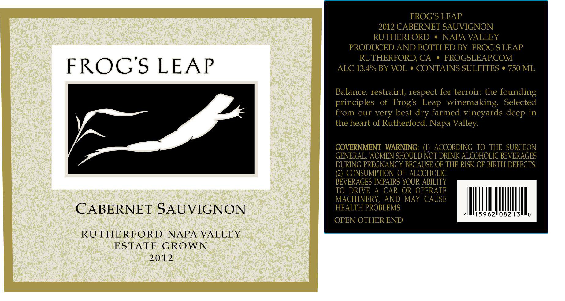 TABC label artwork for Frog's Leap Cabernet Sauvignon Rutherford, Napa Valley