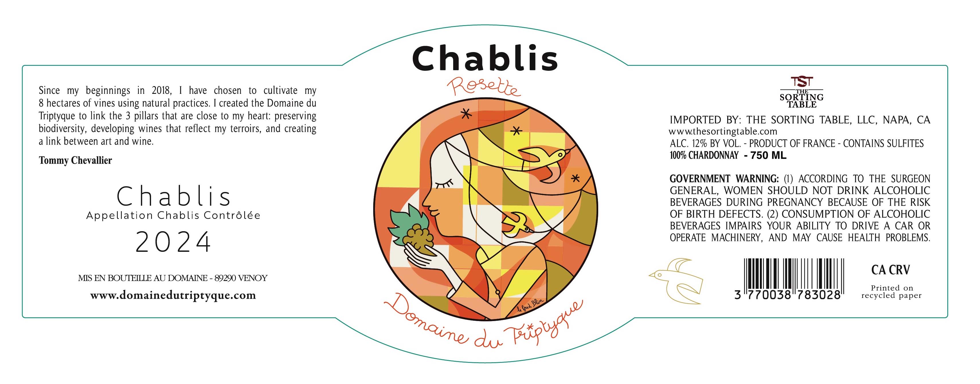 TABC label artwork for DOMAINE DU TRIPTYQUE CHABLIS ROSETTE