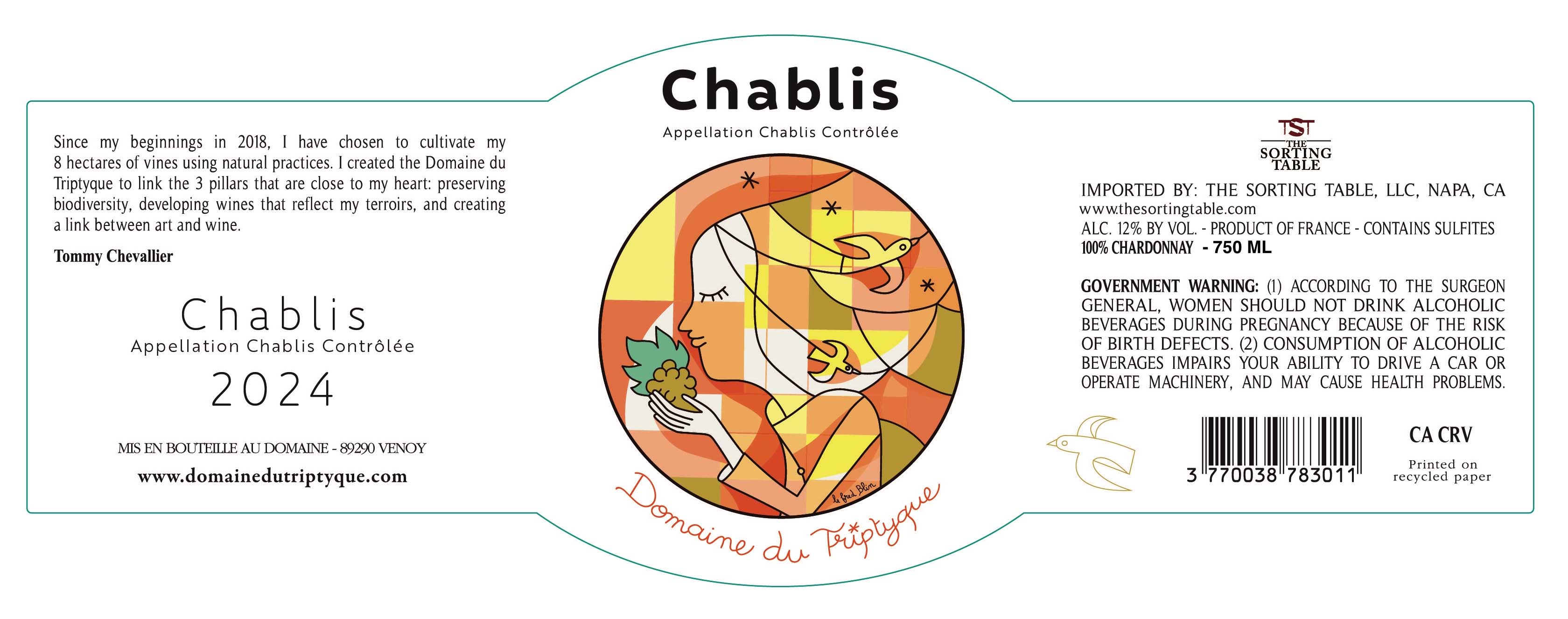 TABC label artwork for DOMAINE DU TRIPTYQUE CHABLIS
